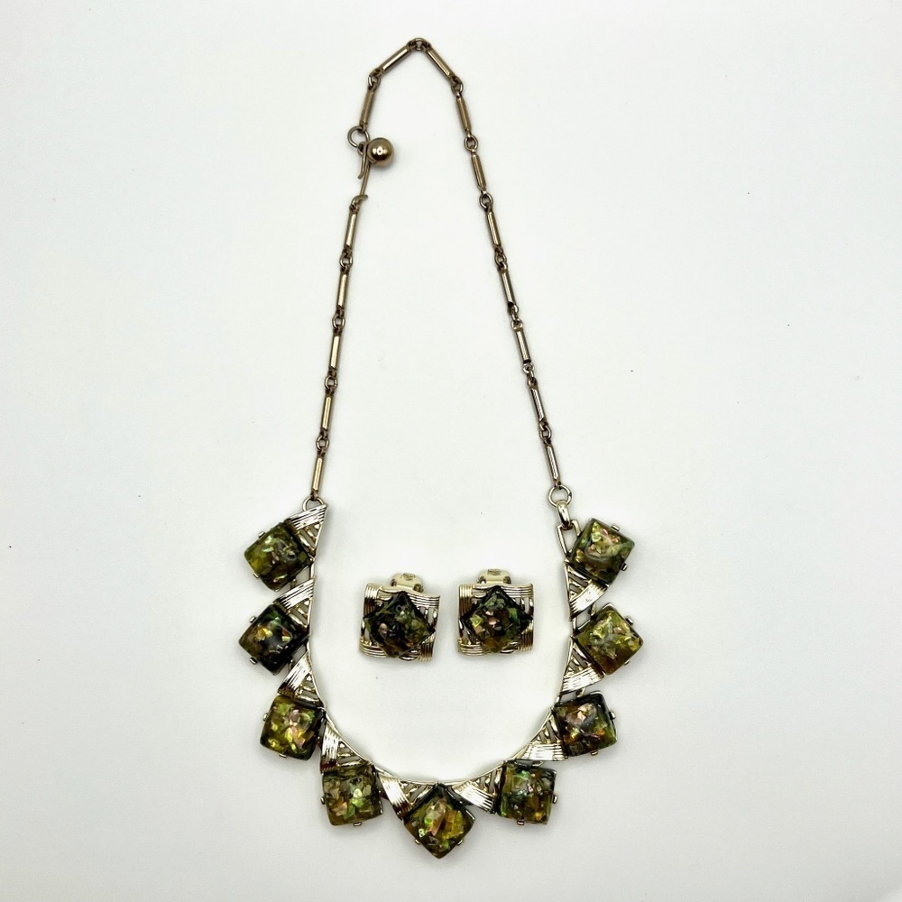 Vintage Coro Signed Confetti Thermoset Lucite Necklace and earrings set